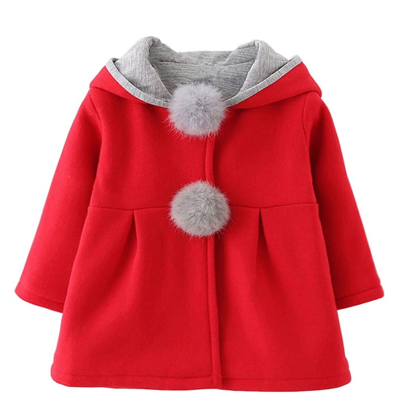 Urtrend Baby Girl's Toddler Winter Coat Jacket Outerwear Ears Hoodie(Tag 6,Red) - Image 2